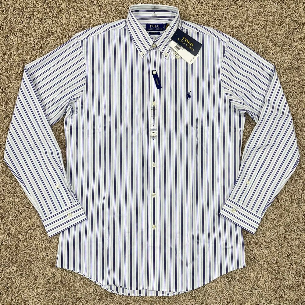 Polo Ralph Lauren Men’s Custom Fit Stretch Striped Poplin Shirt, Size M (New)